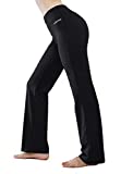 HISKYWIN Inner Pocket Yoga Pants 4 Way Stretch Tummy Control Workout Running Pants, Long Bootleg Flare Pants HF2 Black-L