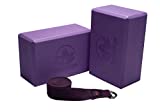 Yoga Blocks and Strap Set 2 Pack Yoga Blocks Light Weight High Density Foam 4 x 6 x 9 Inches and 8 Foot Thick Cotton Yoga Strap for Beginners and Advanced Yogis Supports All Poses (Purple)