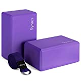 Syntus Yoga Block and Yoga Strap Set, 2 EVA Foam Soft Non-Slip Yoga Blocks 9×6×4 inches, 8FT Metal D-Ring Strap for Yoga
