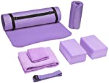 BalanceFrom GoYoga 7-Piece Set - Include Yoga Mat with Carrying Strap, 2 Yoga Blocks, Yoga Mat Towel, Yoga Hand Towel, Yoga Strap and Yoga Knee Pad (Purple, 1/2"-Thick Mat)