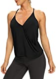 Bestisun Womens Spaghetti Strap Workout Tank Top Yoga Top Sports Camisole Long Length Exercise Tops for Women Tunic Tops Muscle Shirt Workout Clothes Work Outfits for Women Gym Black S