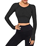 Women Seamless Long Sleeve Yoga Crop Top Thumb Hole Compression Workout Activewear Shirts M