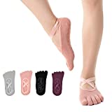 Women's Toe Socks with Grips, Non-Slip Five Toe Socks for Yoga,Pilates, Barre, Ballet, Fitness (black&grey&pink&purple)
