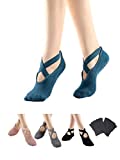 Yoga Socks for Women, (5Pairs) Non Slip Pilates socks with Grips and Crisscross Straps Socks for Ballet Barre Dance,Home&Hospital
