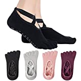 Yoga Socks for Women Girls with Grip & Full Toe Socks for Ballet Pilates Barre Dance - 4 Pairs