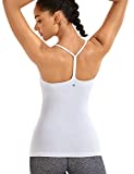 CRZ YOGA Women's Spaghetti Strap Workout Tank Tops with Built in Bra Sports Camisole Compression Long Length White Medium