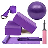 nononfish Yoga Blocks 2 Pack with Resistance Bands Set Stretching Strap and 25cm Yoga Ball with Pump Yoga Set for Beginners