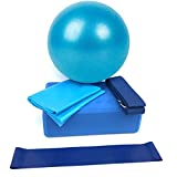 5 Pcs Yoga Beginner Equipment Sets, Essentials Beginners Bundle Accessories Set Include Fitness Mini Ball Pilates Circles Blocks Physical Stretch Strap Resistance Loop Band Exercise Band (Blue)