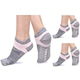 JOYNÉE Non-Slip Yoga Socks for Women with Grips,Ideal for Pilates,Barre,Dance,Hospital,Fitness 3 Pairs,Sock Size 9-11,Grey1