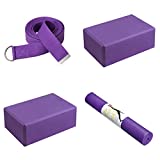 Hello Fit Yoga Starter Kit - Yoga Mat, Strap, Blocks (Purple)