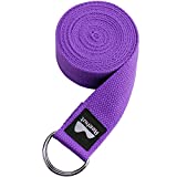 REEHUT Yoga Strap 6ft with Ebook - Durable Polyester Cotton Exercise Straps w/Adjustable D-Ring Buckle for Stretching, General Fitness, Flexibility and Physical Therapy Purple
