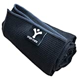 Sticky Grip Yoga Towel - Best Non-Slip Towel for Hot Yoga - Anti-Slipping, Sweat Absorbent Microfiber Towels with Silicone Grip Bottom for Standard & XL Sized Mats (Black w/ Grey Trim)