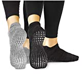 LA Active Grip Socks - 2 Pairs - Yoga Pilates Barre Ballet Non Slip Covered (Slate Grey and Stellar Black, Large)