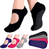 Hicdaw 4Pairs Yoga Socks for Women Non Slip Skid Socks for Pilates, Ballet, Dance, Barefoot Workout (4 Pairs color A)