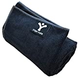 The Perfect Yoga Towel - Super Soft, Sweat Absorbent, Non-Slip Bikram Hot Yoga Towels | Perfect Size for Mat - Ideal for Hot Yoga & Pilates! (Black w/ Grey Trim)